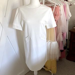 Zara cream/ bone dress with leather sleeves and pockets, size large
